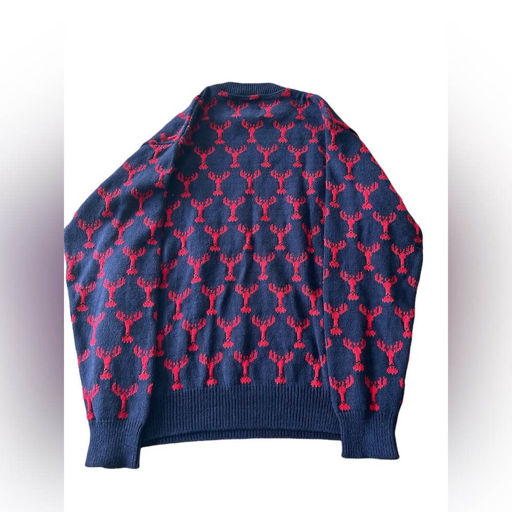 EUC Kiel James Patrick Toasty Coasty Sweater Blue Red Lobster Size L - Picture 2 of 7